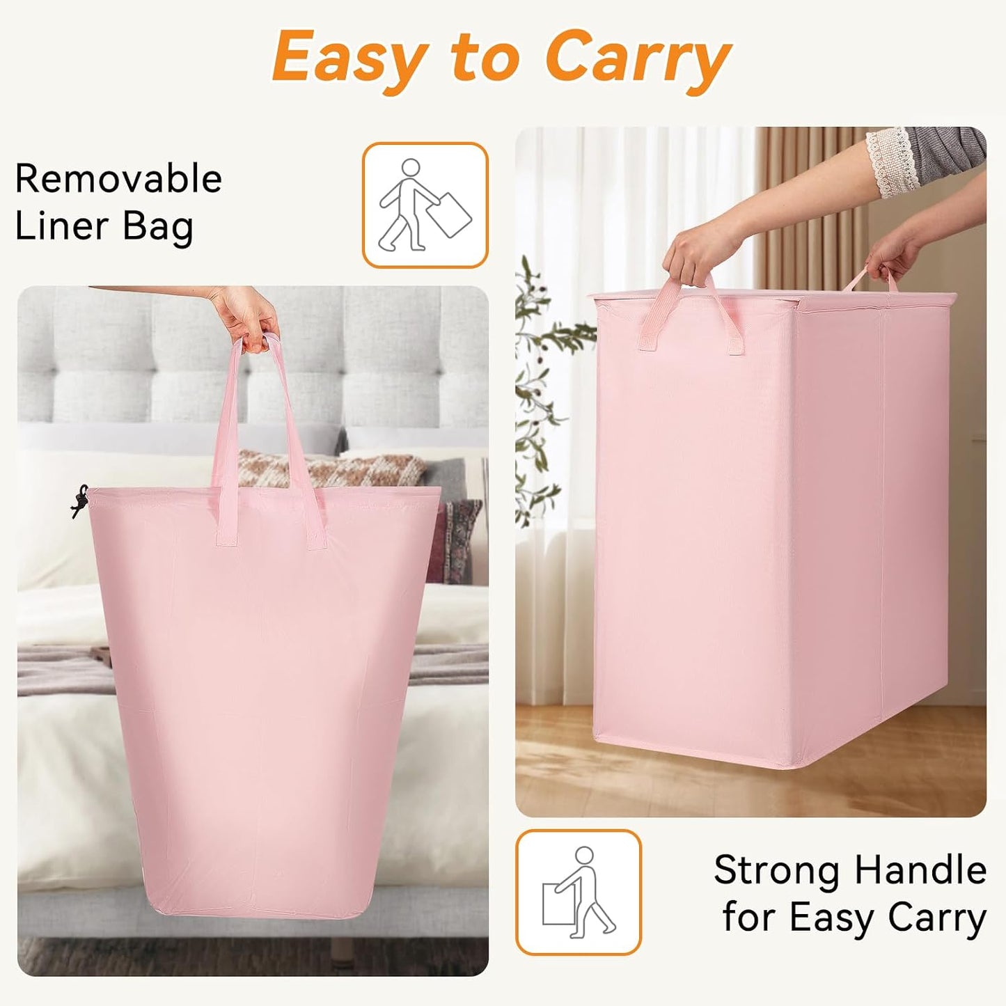 Chrislley 140L Laundry Hamper 2 Section, Double Laundry Basket with Lid, Large Dirty Clothes Hamper with Removable Liner Bags, Collapsible Laundry Organizer for Bedroom, Dorm,Beige