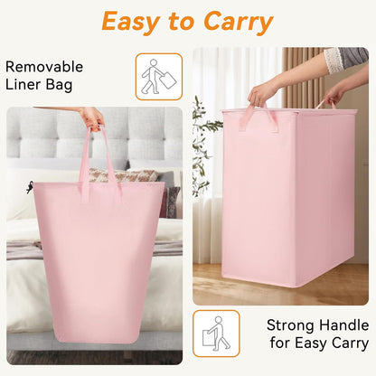 Chrislley 140L Laundry Hamper 2 Section, Double Laundry Basket with Lid, Large Dirty Clothes Hamper with Removable Liner Bags, Collapsible Laundry Organizer for Bedroom, Dorm,Beige