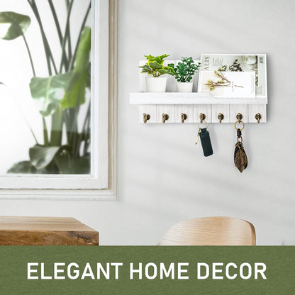 Rebee Vision Decorative Key Holder Wall Mount - Rustic Key Holder for Wall with Shelf and Mail Organizer for Living Room Decor - Home Essentials for Home Improvement (Brown, 3.54" x 10" x 7.28")