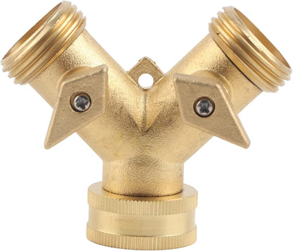 Garden Hose Splitter 2 - Way | All - Brass Strong Valve | NPT 3/4 Thread for Outdoor Watering/Laundry/Car Washing | Leak - Proof Design with Adjustable Output