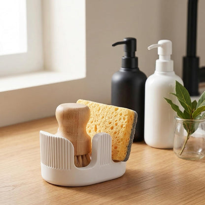 Ultra Absorbent Stone Sponge Holder for Kitchen Sink, 2 Slot Diatomite Dish Brush Sponge Holder, Diatomite Stone Sink Tray, Rustproof Sinks Caddy for Countertop, Double, White