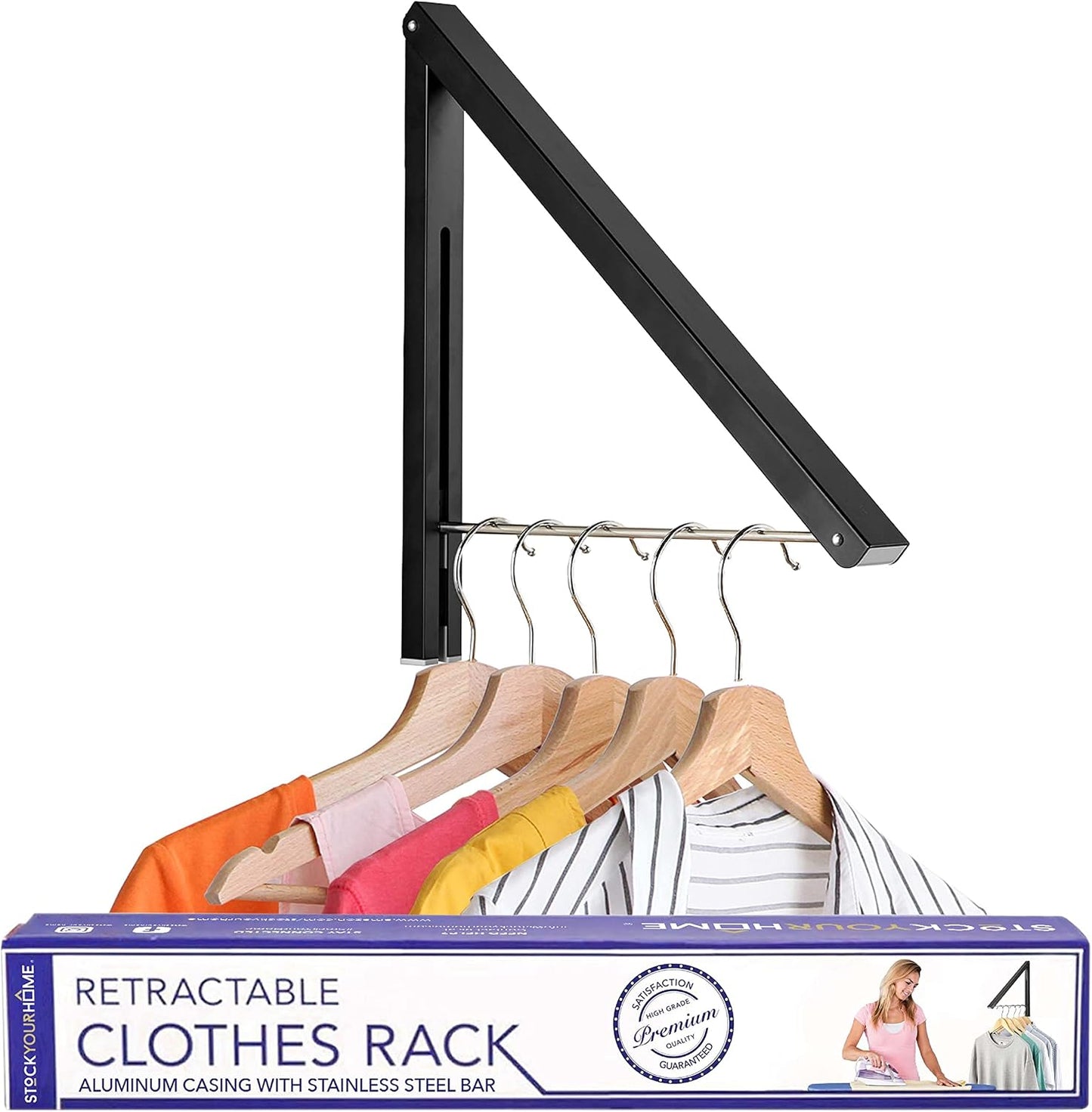 Single Foldable Clothing Rack, Wall-Mounted Retractable Clothes Hanger for Laundry Dryer Room, Hanging Drying Rod, Small Collapsible Folding Garment Racks, Dorm Accessories (Gold)