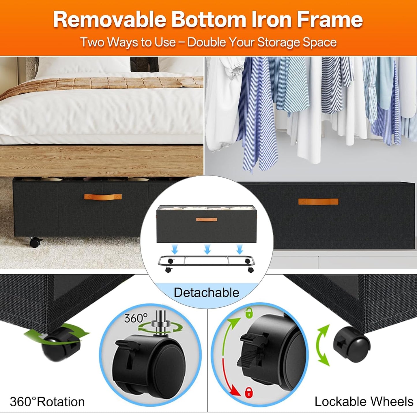 Under Bed Storage with Wheels 39inch, Extra Long Under Bed Storage Bins, Low Profile Under Bed Storage 5.5inch Height No Assemble Storage Containers, Under Bed Shoe Storage with Lids