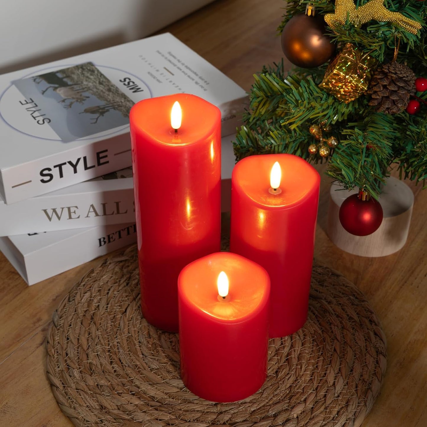 Outdoor Flameless Candles with Remote Timer - Waterproof Realistic Flickering LED Pillar Electric Battery Operated Fake Candle for Holiday Home Wedding Fireplace Decor - Ivory White 3 Pack (4”6”8”)
