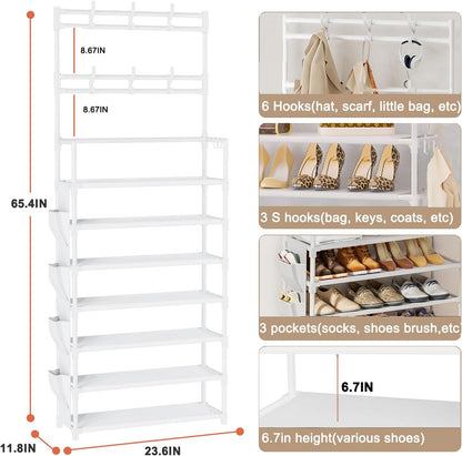 OYREL Shoe Rack 5 Tier Shoe Organizer Storage 15-20 Pairs Shoes Rack for Closet Entrance Shoe Rack Organizer with Hooks and Side Pocket Entryway Shoe Holder Space Saving Free Standing Shoe Racks