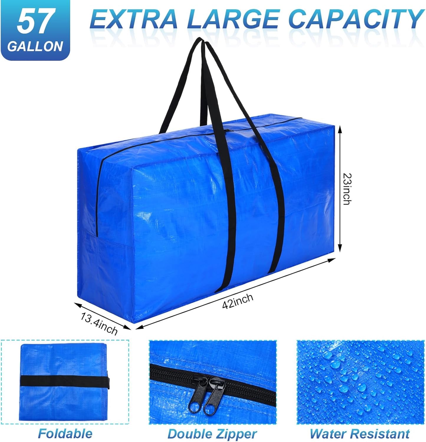 Windyun 4 Pack 57 Gallon Extra Large Moving Bags XXL Heavy Duty Storage Bag with Strong Zipper Handle Jumbo Big Tote Box Foldable for College Dorm Travel Clothes Duffle Blanket Pillow(Red)