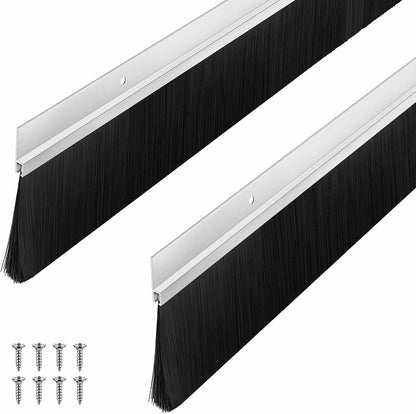 Frienda 2 Set Door Brush Bottom Sweep Brush Weather Stripping Aluminum Door Seal with Screws for Gaps up to 1 Inch, for Home, Commercial Gate, Fill Gaps Dust, Debris (1 x 36 Inch,Gray)
