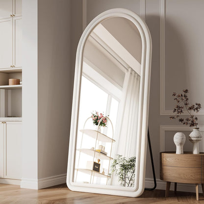 71"x32" Flannel Full Length Mirror, Arched Mirrors Full Length with Stand, Flannel Floor Mirror for Bedroom and Living Room, Full Body Mirror Hanging or Leaning, White