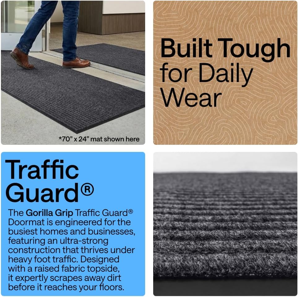 GORILLA GRIP Waterproof Traffic Guard Door Mat, Heavy Duty Entryway Mats, Strong Backing Commercial Utility Rugs for Office Hallway, Garage Floor and Home, Low Profile Carpet Runner, 29x17, Black