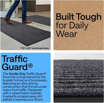GORILLA GRIP Waterproof Traffic Guard Door Mat, Heavy Duty Entryway Mats, Strong Backing Commercial Utility Rugs for Office Hallway, Garage Floor and Home, Low Profile Carpet Runner, 29x17, Black