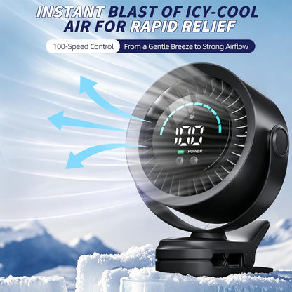 Portable Clip on Fan, Rechargeable USB Desk Fan with Turbo Airflow, 100 Speeds LED Display, 360° Rotation, Small Quiet Battery Powered Fan for Stroller Outdoor Travel Camping Golf Cart, Black