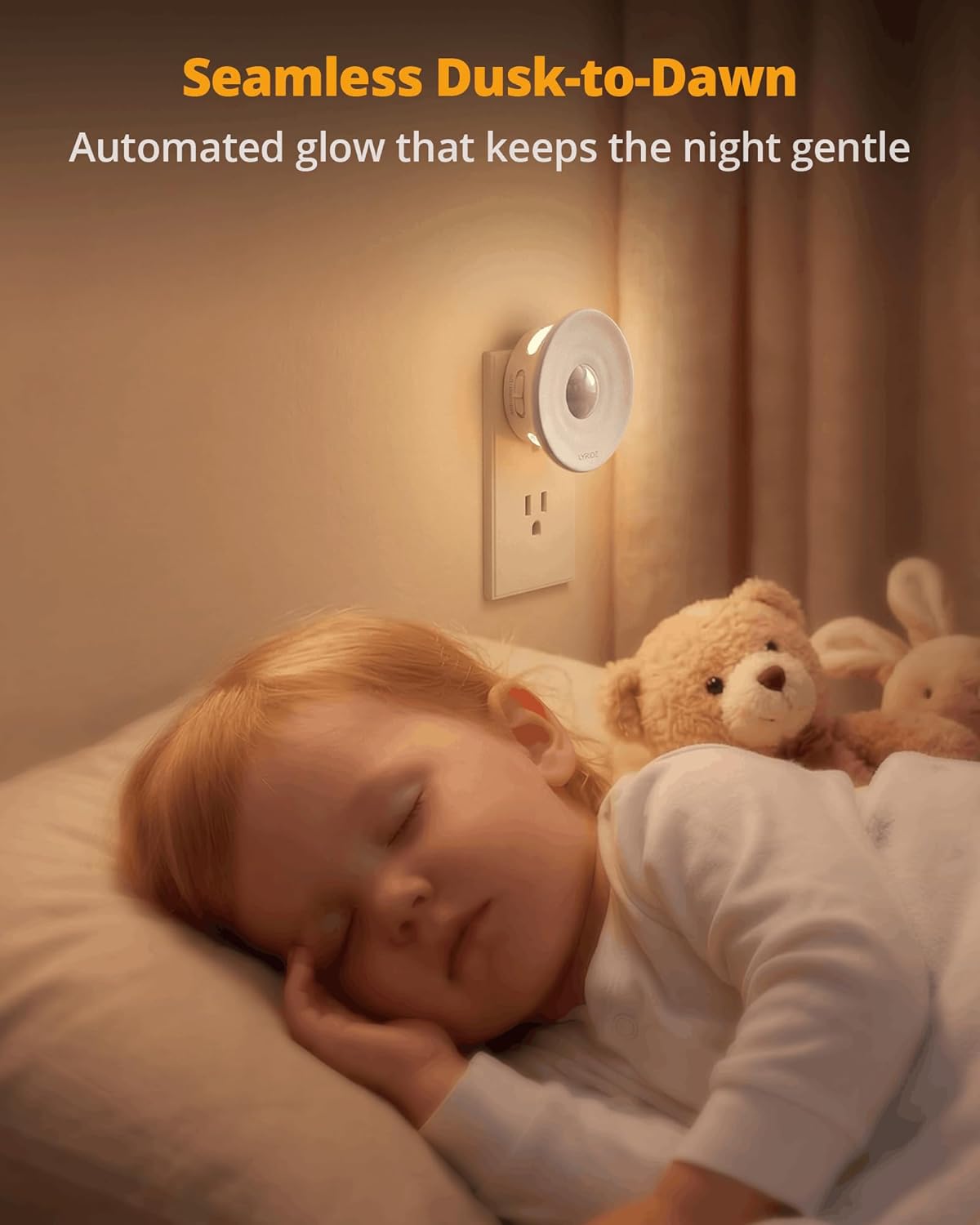 Lyridz Plug-in Backlit Motion Sensor Night Light with Dusk to Dawn Sensor, 1-50LM Precise Dimmable Wall Lights for Bedroom, Bathroom, Hallway, Stairs, Nursery, Warm White, 4-Pack