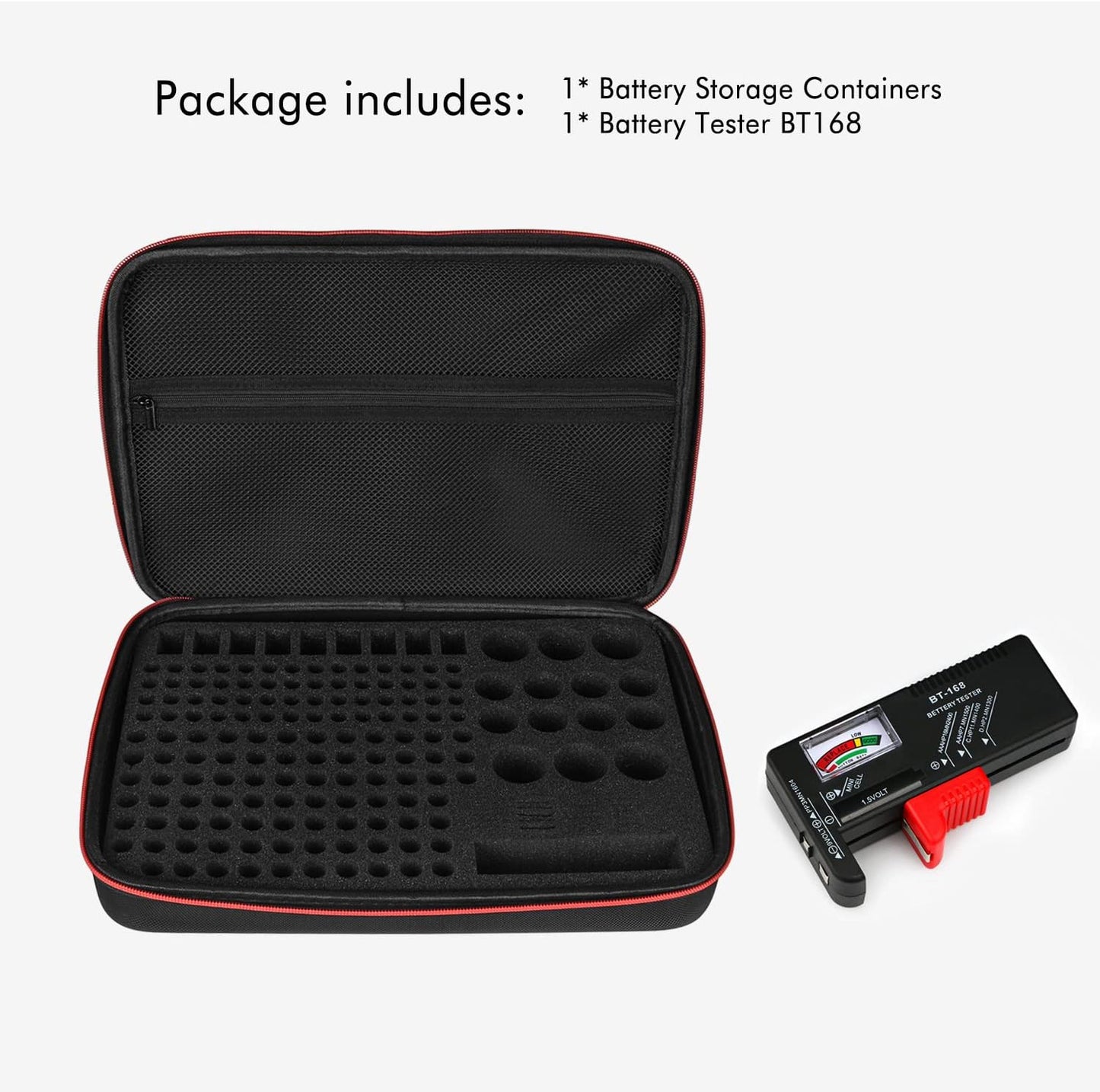 Battery Organizer Holder Storage Case with Tester,Waterproof Carrying Case Bag,Battery Vault Box for Garage Organization Holds 199+ Batteries AA AAA C D 9V (Batteries are Not Included)