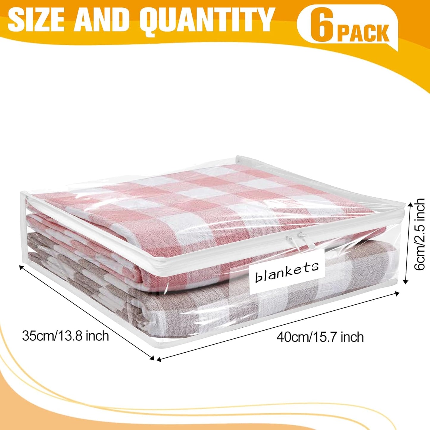 Plastic Storage Bags with Easy-Glide Zipper, Pack of 8, Durable Clear Vinyl Zippered Storage Bags for Clothes Sweaters Comforters Blankets Sheets Bedding (15.7 x 13.8 x 3.9 Inch, White)