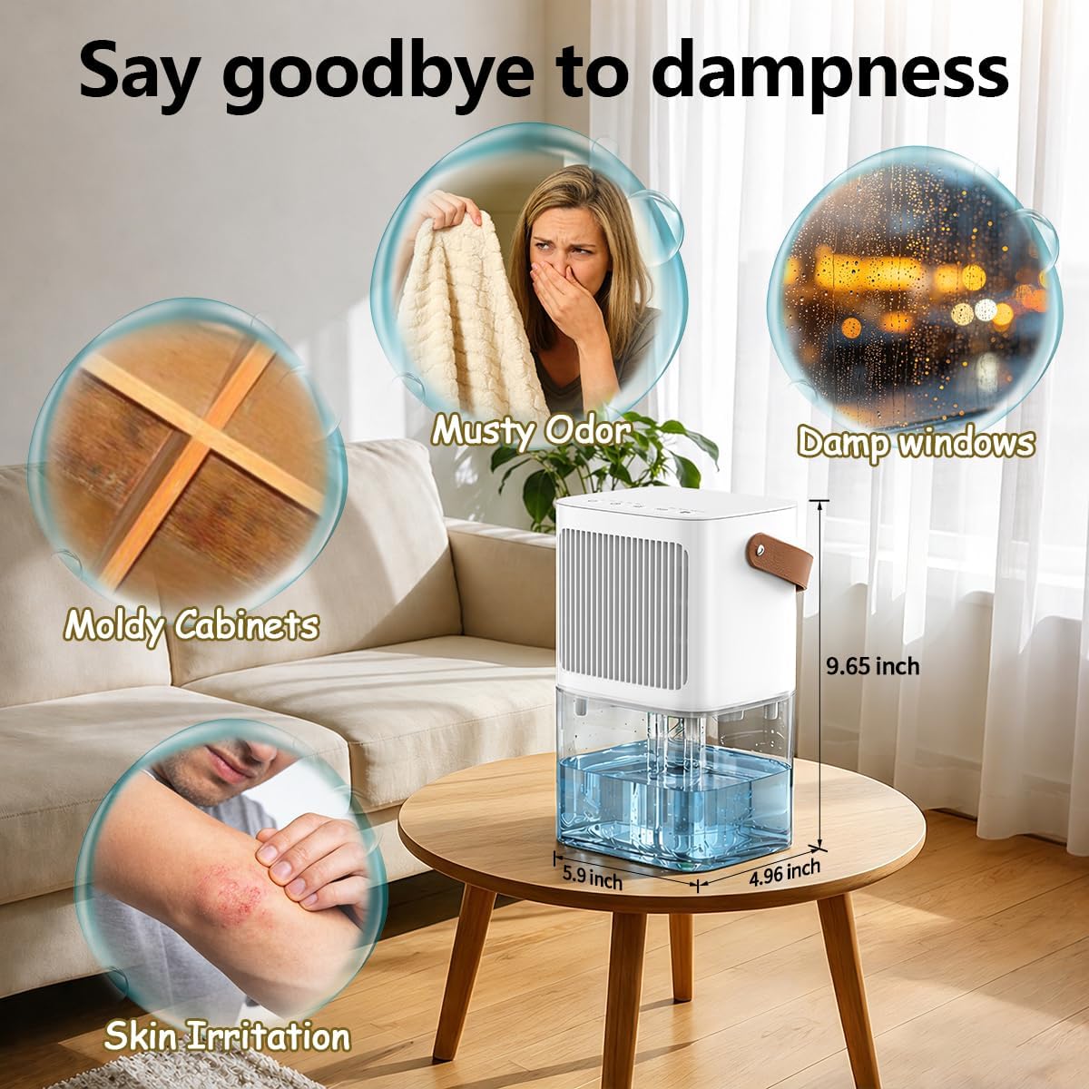Newo Dehumidifier 60oz Small Dehumidifier for Home 430 Sq.Ft Quiet Dehumidifier with 10 Color Lights&Auto Shut Off 3 Modes 5 Timers Portable Dehumidifier for Basement Bathroom Bedroom RV