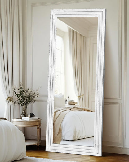 Full Length Mirror 65"x22" with Stand Solid Wood Frame Floor Large Mirror for Living Room, Bedroom Hanging Standing or Leaning Wall-Mounted, New Black