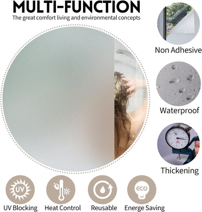 KESPEN Window Privacy Film Frosted Glass Heat Control UV Blocking Privacy Window Film for Glass Windows Static Cling Non-Adhesive Door Coverings Decals for Bathroom Home Office,17.5 Inch X 6.5 Feet