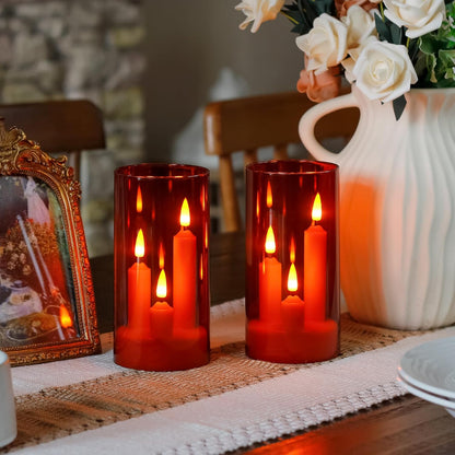 3 in 1 Flameless Taper Short Candles with 10 Key Remote Control and Timer, Battery Operated Pack of 2 LED Acrylic 3" x6" Grey Pillar Flickering Warm Light