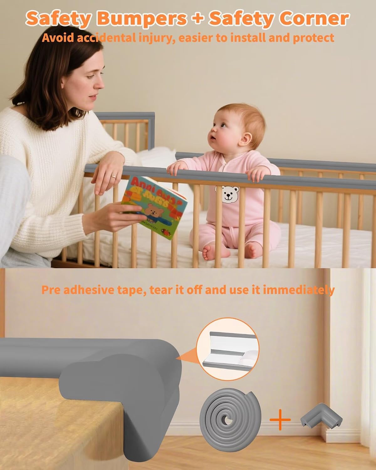 16.4FT L-Shape Baby Corner Protector Guards, Pre-Taped, 0.47''Thick | Edge Safety Bumpers for Furniture & Sharp Table Corners, with 10 Corners, Waterproof Soft Foam Adhesive Guard Cushion, White