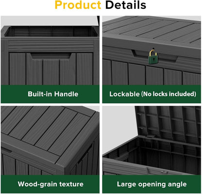 EasyUp 50 Gallon Outdoor Storage Box Waterproof Lockable Deck Boxes | UV Resistant Resin, for Garden Tools Cushions Patio Equipment, 300 lbs Capacity, Portable Design, Easy 16-Min Assembly