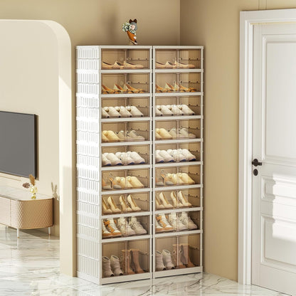 SYNCVIBE Shoe Rack Organizer for Closet Entryway Foldable Sneaker Storage Shoe, Collapsible Shoe Cabinet, Stackable Shoe Storage Cabinet with Lids for Living Room (6 Tiers 24 Pairs)