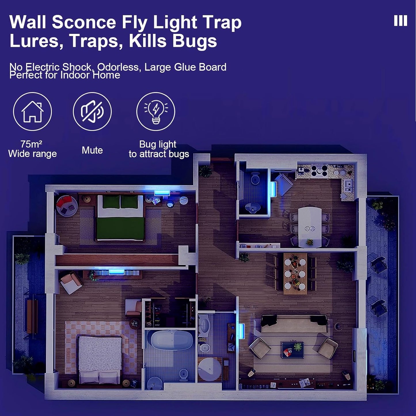 2 Pack UV Fly Light Trap Indoor for Home Gnat Traps for House, Wall Sconce Fly Light Bug Catcher for Kitchen House & Restaurant Fruit Flies Garage & Warehouse with 10 Sticky Glue Boards 6.5 ft Cord