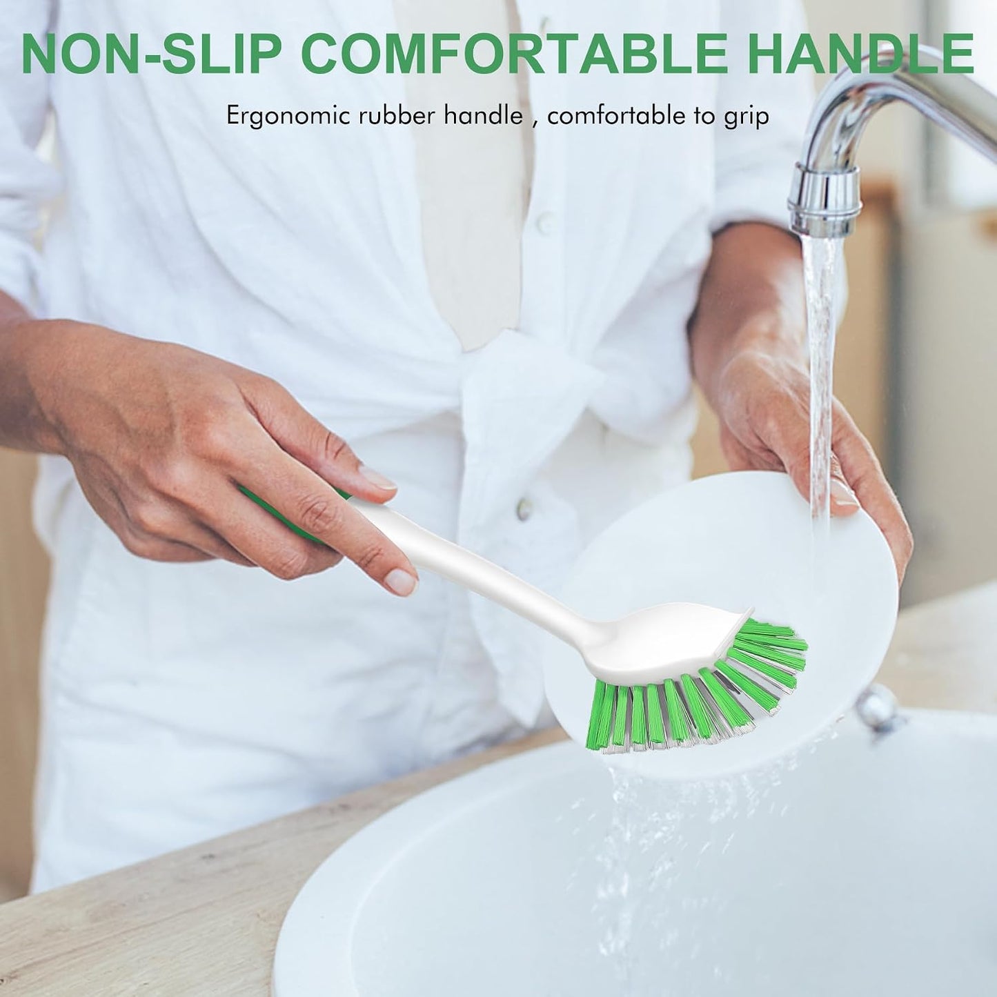 SetSail Dish Brush with Handle, 2 Pack Stiff Bristles Dish Scrubber with Built-in Scraper Dish Scrub Brushes for Cleaning Dishes, Pots and Pans, Kitchen Sink