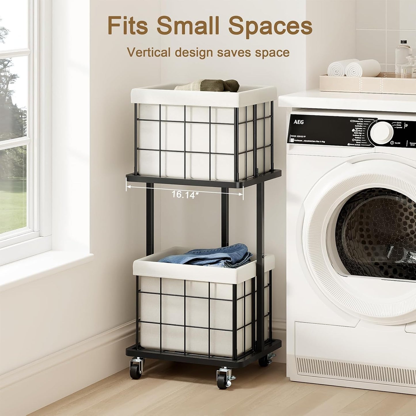 120L Vertical Rolling Laundry Hamper with Removable Bags, 3 Section Laundry Basket with Wheels, Slim Tall 3 Tier Laundry Sorter for Small Spaces, Dorm, Laundry Room, Bathroom, Closet, White