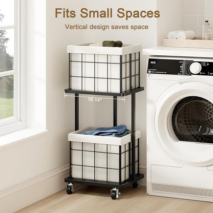 120L Vertical Rolling Laundry Hamper with Removable Bags, 3 Section Laundry Basket with Wheels, Slim Tall 3 Tier Laundry Sorter for Small Spaces, Dorm, Laundry Room, Bathroom, Closet, White