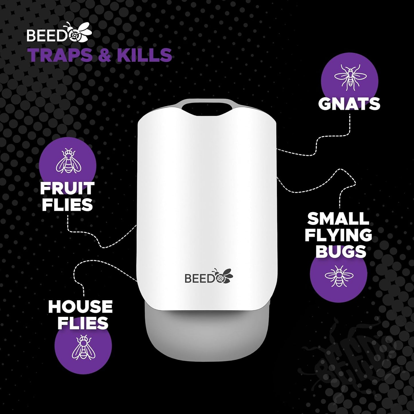 Beedo Gnat Fruit Fly Flying Insect Trap Starter Kit, Indoor Bug Catcher Plug in Device for House, Mosquito, Drain Flies Killer, Blue and UV Light Combo, Zapper Alternative, 1 Device with 5 Glue Insert