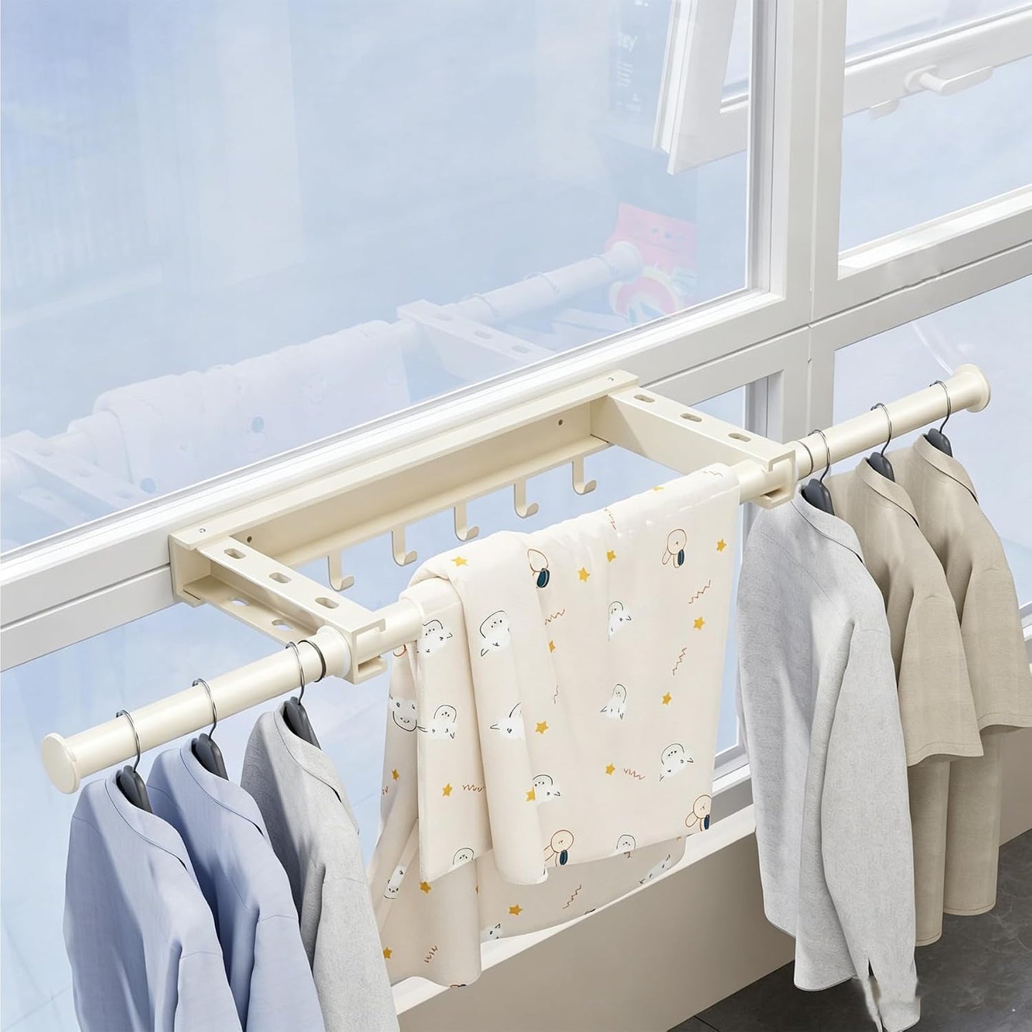 Wall-Mounted Dry Racks Retractable for Bathroom with 4 Hooks Clothes Drying Rack Bathroom Shelf for Collapsible Storage Rack Foldable Towel Holder for Kitchen, Balcony Laundry Room 16.8" to 29.5"