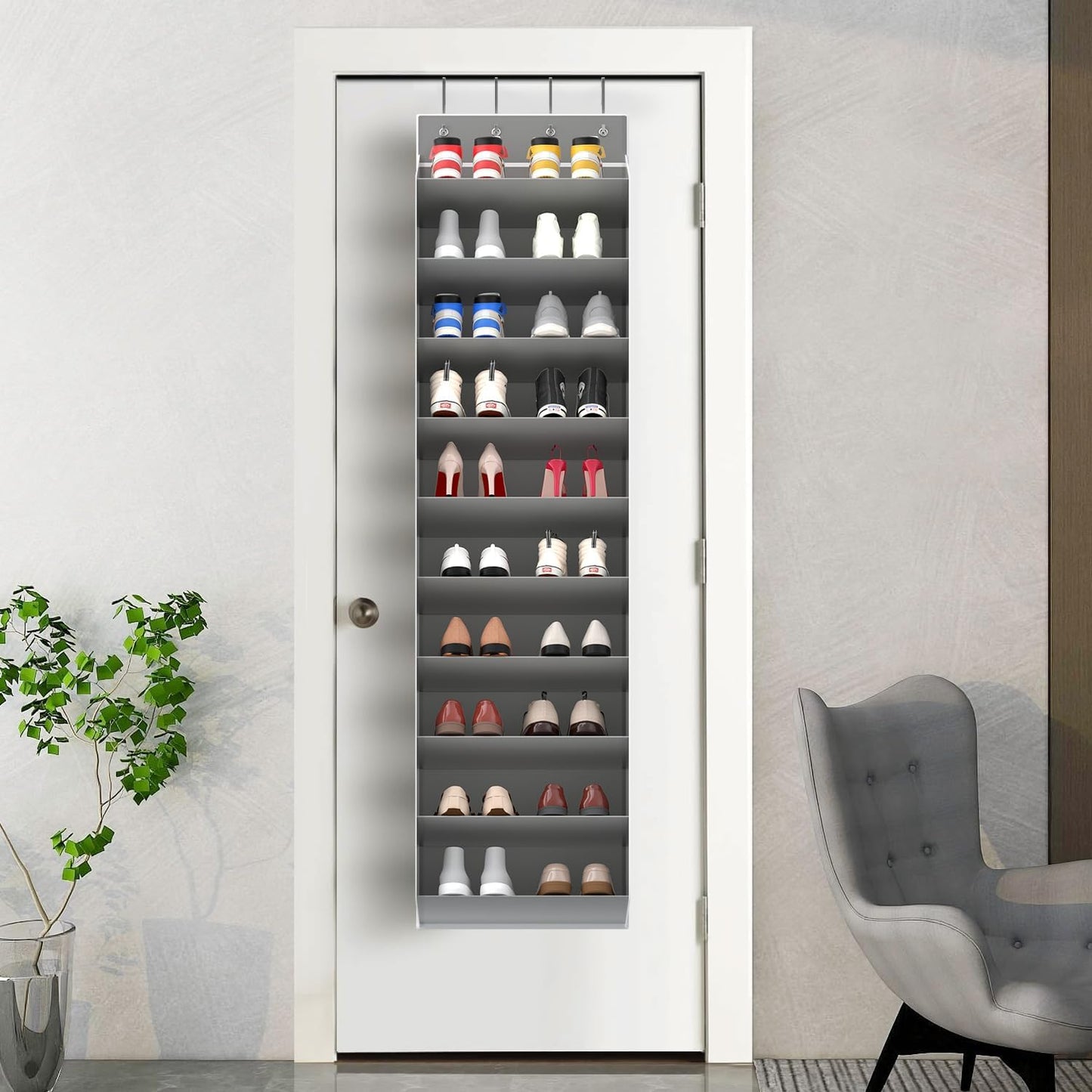 REGELETO 28 Large Pocket Over the Door Shoe Organzier, Hanging Shoe Rack for Door Large Capacity Shoe Organizer Holder with 4 Metal Hooks.