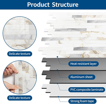 Yipscazo 2026 New Upgrade 11.34" X 11.57" Peel and Stick Backsplash, Stick on Backsplash Tiles for Kitchen, Bathroom, Fireplace (10 Sheets, Beige Rocks + Rose Gold)