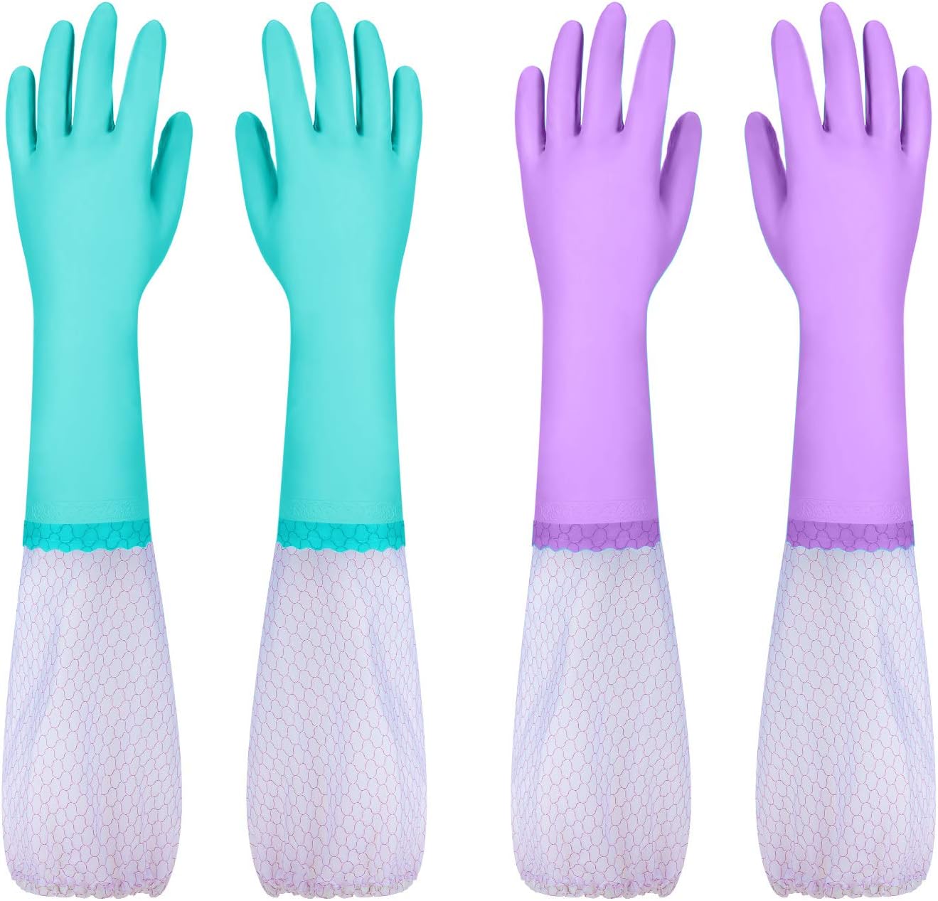 Elgood Reusable Long Sleeve Dishwashing Cleaning Gloves with Latex Free,Cotton Lining,Kitchen Gloves 2 Pairs,Purple+Blue M