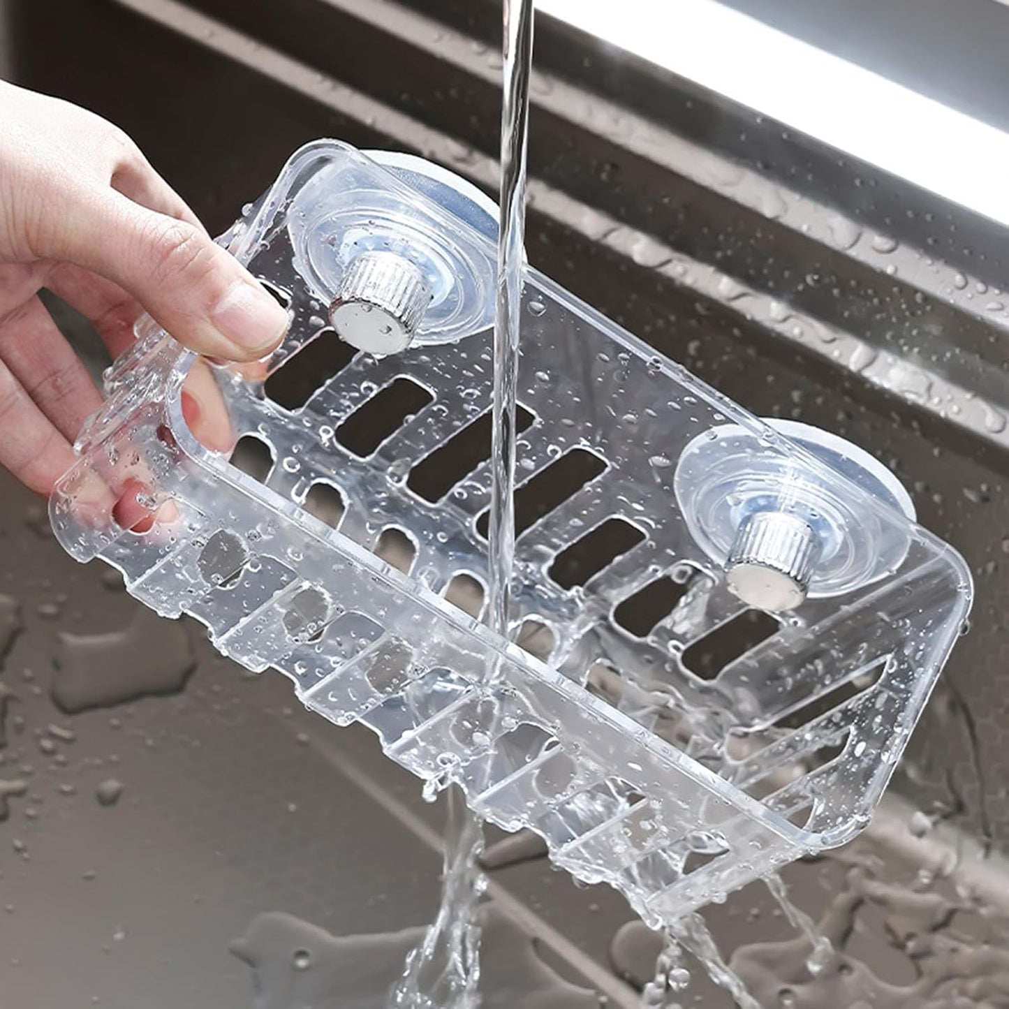 Multifunctional suction cup sink organizer for sponge dinnerware cloth with quick drying design and space saving sink organizer