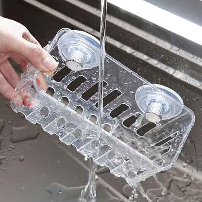Multifunctional suction cup sink organizer for sponge dinnerware cloth with quick drying design and space saving sink organizer