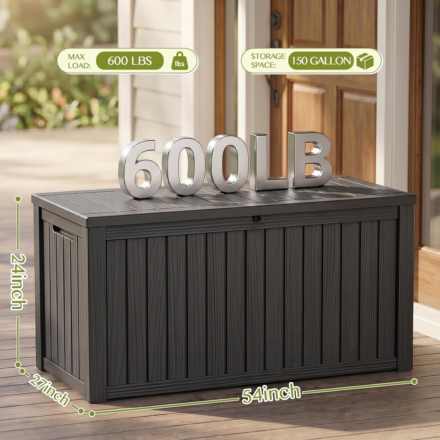 Waterproof Outdoor Storage Box Outside Deck Box Lockable Resin Bench UV Resistant Furniture Cushion Pool Tool Float Bin Patio Garden Porch (Black, 120 Gallon)