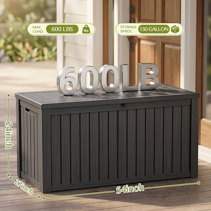 Waterproof Outdoor Storage Box Outside Deck Box Lockable Resin Bench UV Resistant Furniture Cushion Pool Tool Float Bin Patio Garden Porch (Black, 120 Gallon)