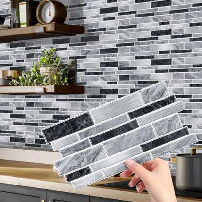 Heikki Peel-and-Stick Self-Adhesive Wall Tiles, 4.7×9.7-inch Kitchen & Bathroom Splashback Tiles, Marble Pattern Design (48-Piece Set) (Black-Gray)