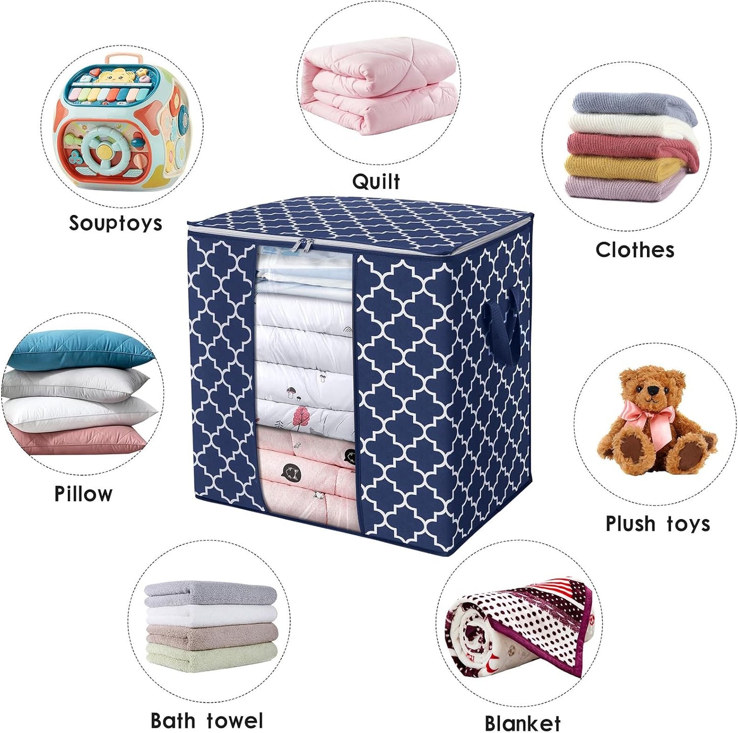 WISELIFE Storage Bags 3 Pack/100L Large Blanket Clothes Organization and Storage Containers for Comforters,Bedding, Foldable Organizer with Reinforced Handle, Clear Window, Sturdy Zippers,Gray