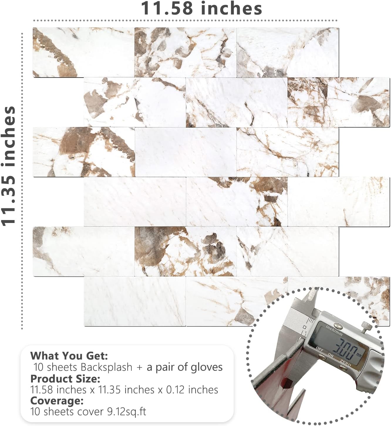 STICKGOO 10-Sheet Subway Tile Peel and Stick Backsplash, Seamless Design Polished Eurasia Beige Kitchen Backsplash Wall Tiles, Glossy Surface Waterproof Stick on Tile for Bathroom, RV, Fireplace