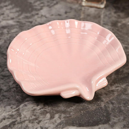 Ceramic Soap Holder, Sea-Shell Soap Tray with Self Draining, Soap Tray for Sink Washroom Bathroom Shower, Small Cute and Elegant Holder with Glaze, Easy Cleaning (White)