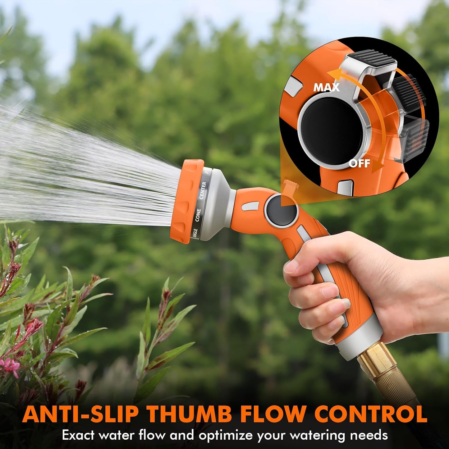 RESTMO Hose Nozzle Heavy Duty, Metal Water Hose Sprayer for Garden | 9 Spray Patterns, High Pressure, Thumb Flow Control, On/Off Valve, Ideal for Outdoor Lawn & Plant, Car & Pet, Black
