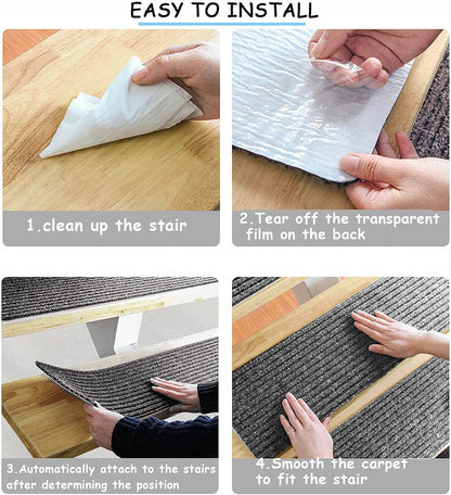 HengLiSam 8" X 30" (2 in Pack) Non-Slip Carpet Stair Treads, Indoor Stair Runners for Wooden Steps,Stair Rugs for Kids Elders and Pets with Reusable Adhesive, Gray