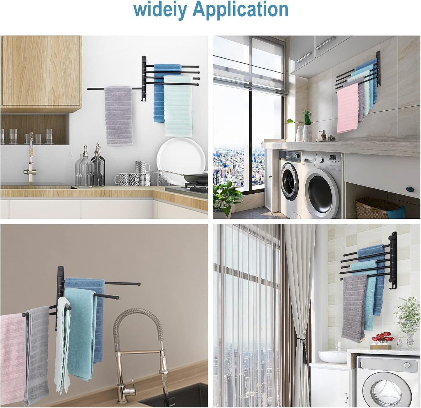 5-Arm Swivel Towel Rack - 180° Rotating Wall Mounted, 304 Stainless Steel Rustproof, Heavy Duty Bathroom Accessories, Space Saving Towel Organizer for Bathroom Kitchen Laundry - Pearl White