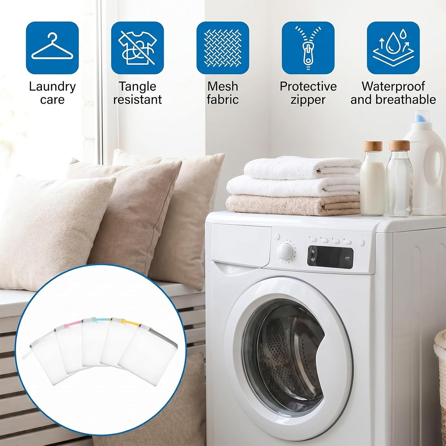 6 Pcs Small Lingerie Bags for Washing Delicates, Mesh Laundry Bags Small with Zipper, Wash Bag for Underwear, Socks & Bras, Foldable and Reusable for Travel & Home