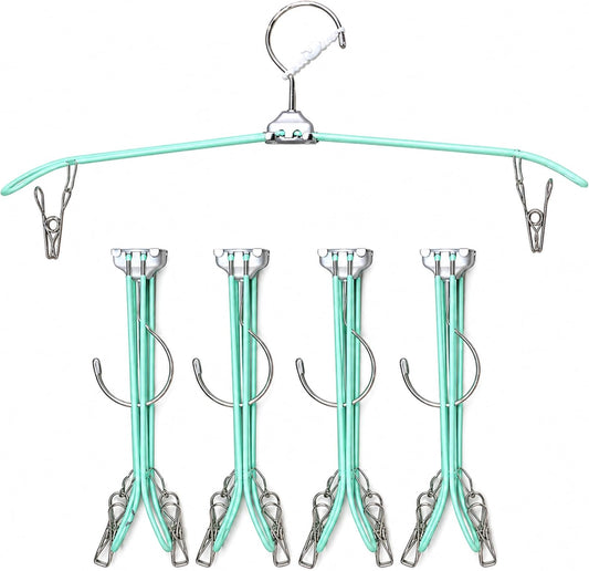 ROOM127 Travel Hangers with Clips, 5 Pack Foldable Stainless Steel Hangers | Windproof Non-Slip Portable Clothes Hangers for Cruise, Camping, RV, Hotel, Suitcase, Silver