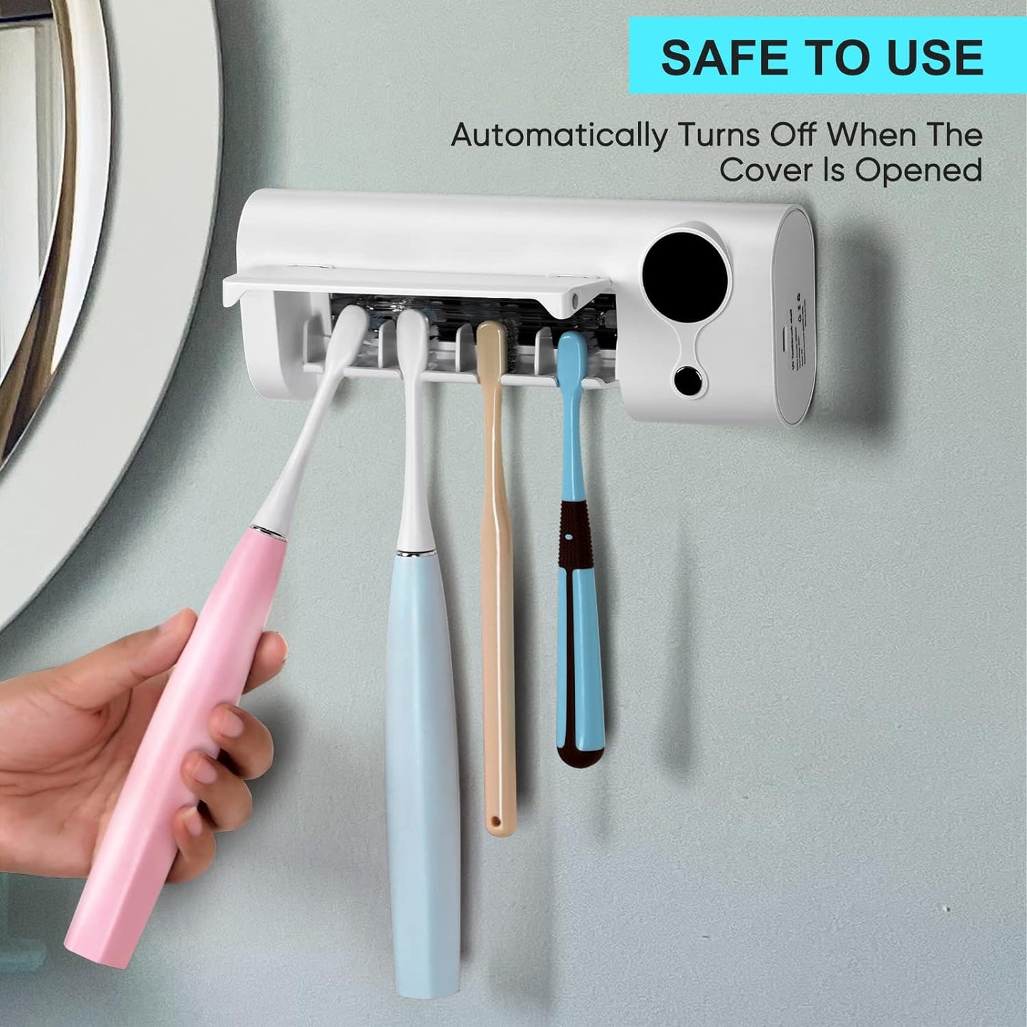 StarWin UV Toothbrush Holder for Bathroom, Timer Function, Rechargeable & Cordless Tooth Brush Cleaner Wall-Mounted, No Drilling, 4 Slots