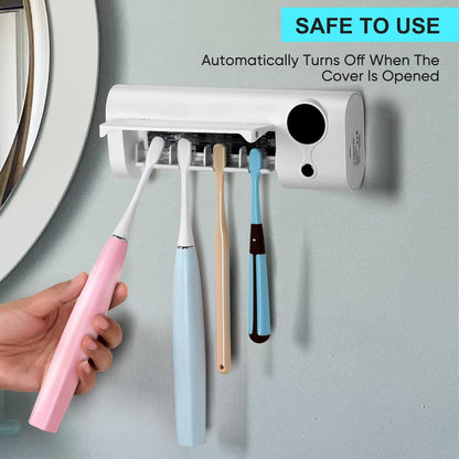 StarWin UV Toothbrush Holder for Bathroom, Timer Function, Rechargeable & Cordless Tooth Brush Cleaner Wall-Mounted, No Drilling, 4 Slots