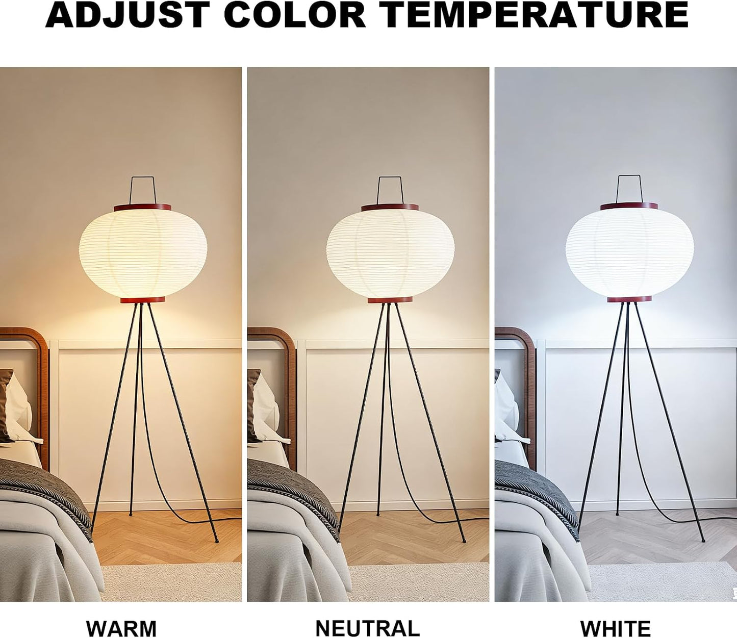 Japanese Rice Paper Floor Lamp, Wabi Sabi Standing Light | Handmade paper shade. Perfect for living room, bedroom, or office. Easy assembly. Size: 51"H x 18"W. Bulb included.